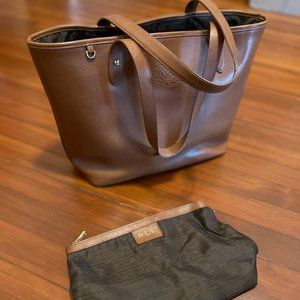 Ralph Lauren Brown Leather Tote & Cosmetic Bag